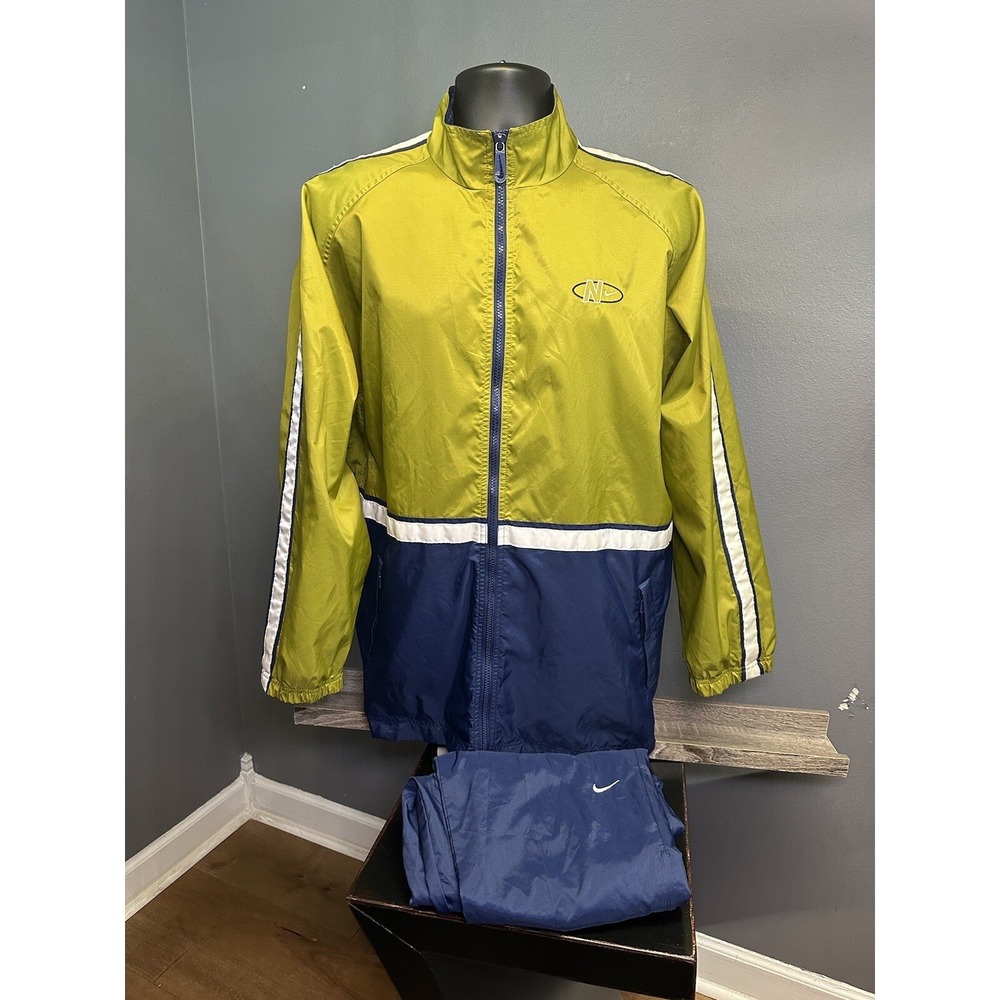 Nike Tracksuit Set Full Zip Athletic Running Windbreaker Green Womens Lg Vintage